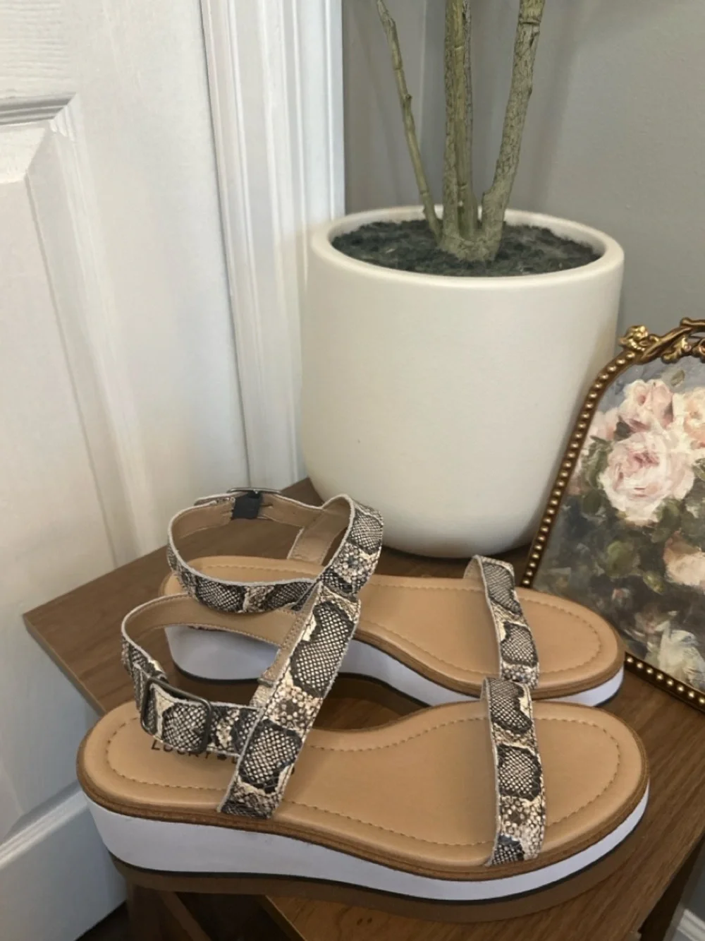 Lucky Brand Women's Platform Sandals in Snake Print and White